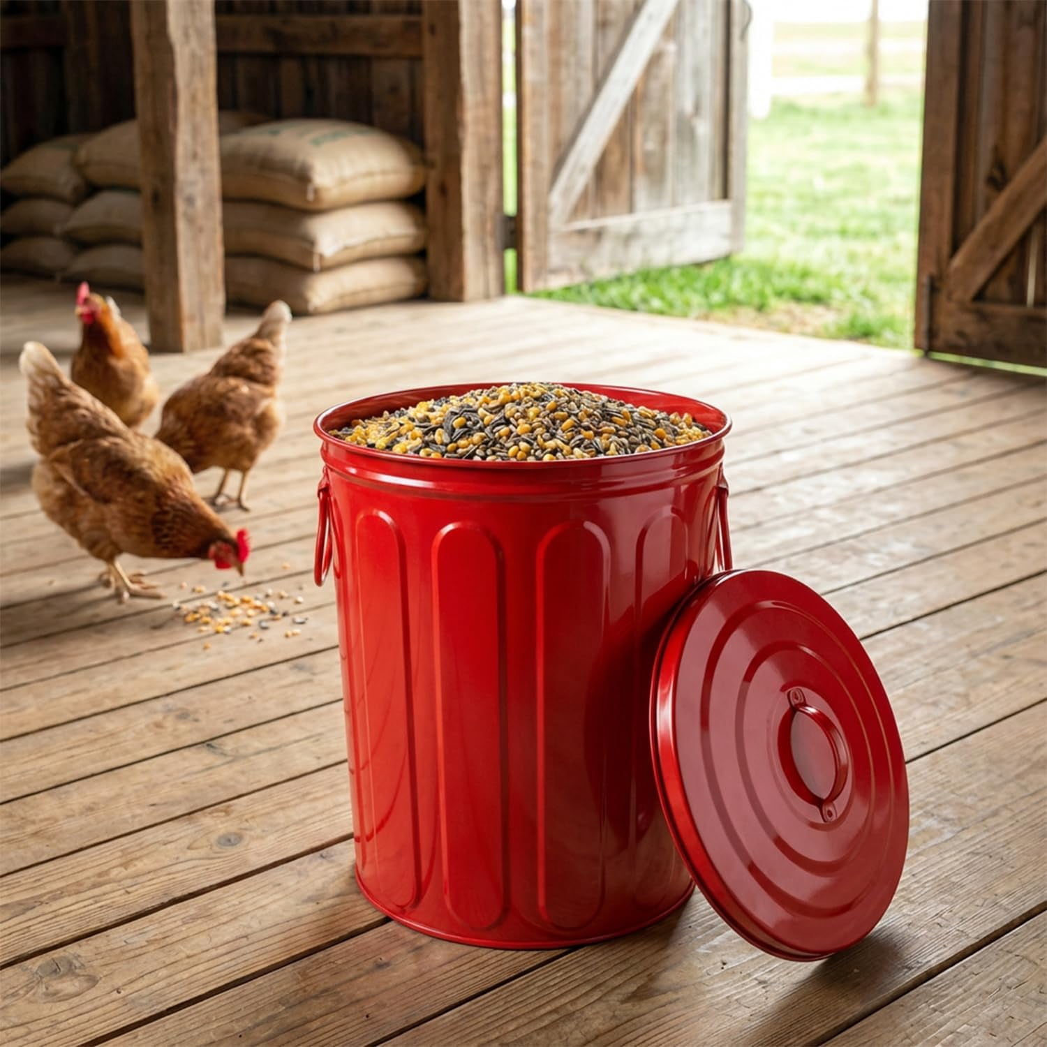 WBTER 5 Gallon Small Metal Trash Can with Lid Outdoor Galvanized Steel Bucket with Lid 5 Gal Storage Can for Dog Food Bird Seed Storage Container Rodent Pet Proof, Red