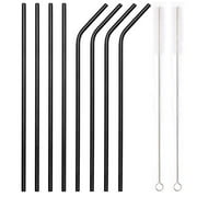Magik US 8pcs 10.5" Stainless Steel Ultra Long Metal Cocktail Straw + 2 Cleaner Brush Tumblers Rumblers Cold Beverage (Black Straw, 8)