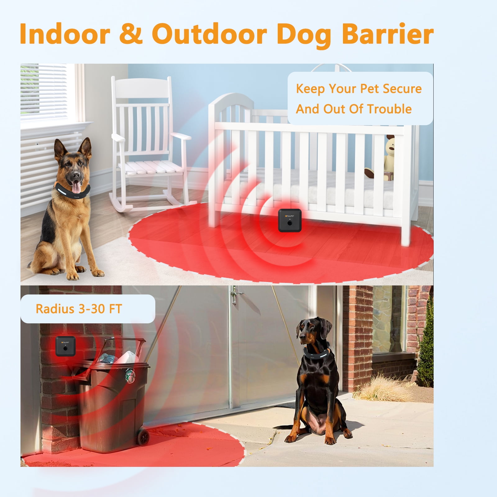 Wireless Dog Fence System, 3-in-1 Wireless Fence Indoor & Outdoor Use, 6 Acre Accurate & Reliable Electric Fence , Wireless Invisible Pet Fence with LED Light Training Collar,Black