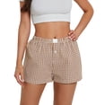 thumbnail image 3 of Pantalones cortos de pijama a cuadros para mujer, con botones, elásticos, de cintura alta, estilo vintage, para verano, 2024, informales, sueltos y rectos, 3 of 5