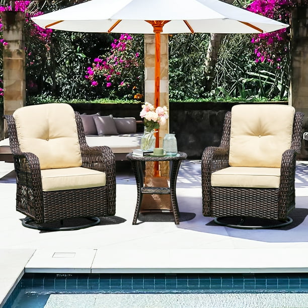Sonegra 3 Pieces Outdoor Wicker Swivel Rocker Patio Set, 360 Degree