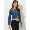 thumbnail image 4 of DARING DIVA Women's Collarless Button Down Long Sleeve Denim Jacket M Blue, 4 of 6