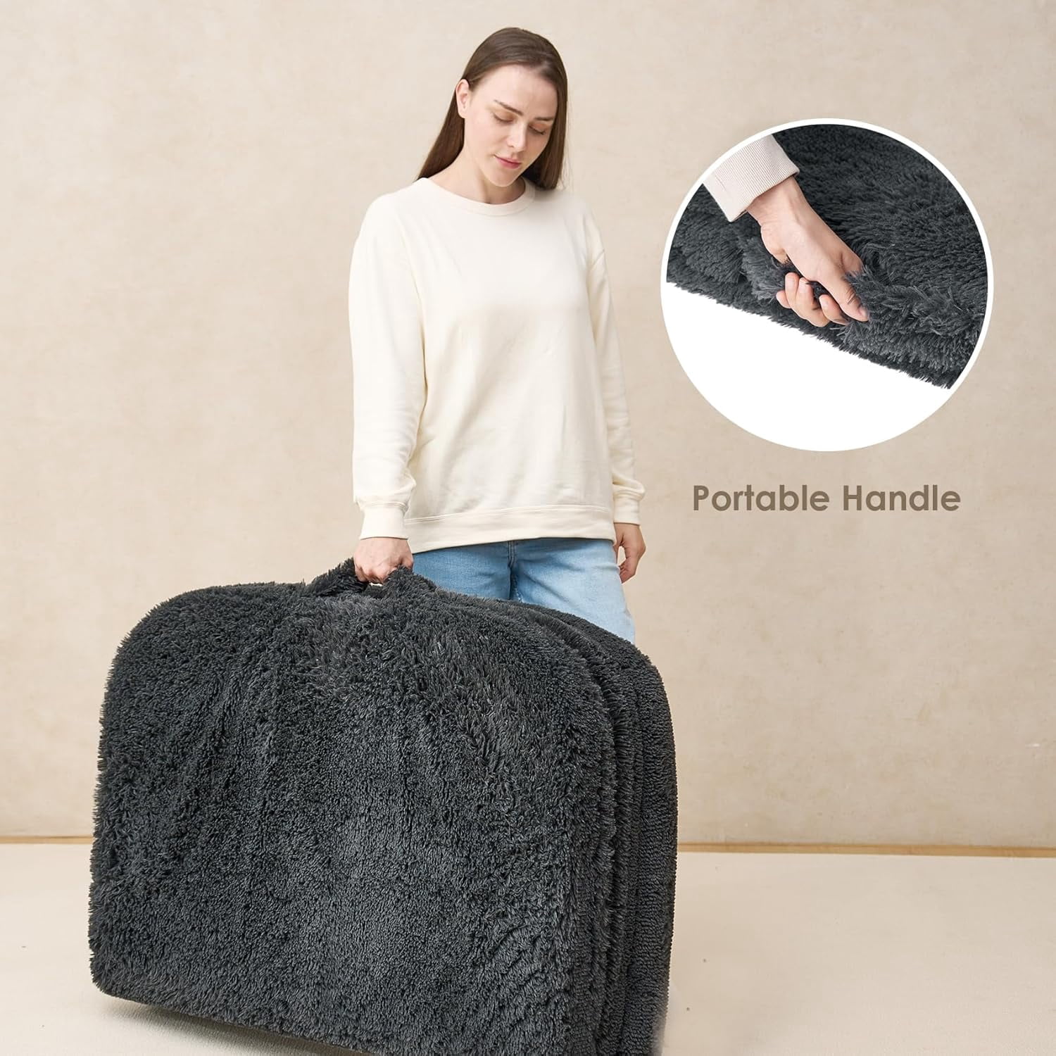 Foldable XL Dog Bed, Faux Fur Fluffy Dog Bed for Extra Large Dogs, Orthopedic Calming Memory Foam XL Dog Couch Bed, Washable Soft Warm Dog Sofa Bed with Non-Slip Bottom, Dark Grey, 40"x30"x6"