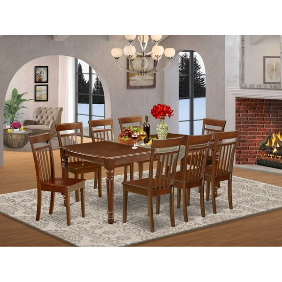 East West Furniture Dining Room Set Mahogany, DOCA9-MAH-W