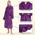 thumbnail image 3 of PAVILIA Plush Fleece Robe for Women, Soft Cozy Long Bathrobe with Satin Waffle Trim, Warm Lightweight Spa Robe, Housecoat with Pockets & Tie Belt, Purple, L/XL, 3 of 10