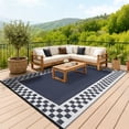 thumbnail image 2 of Reversible Outdoor Mat – Large Waterproof Plastic Straw – UV Resistant – Medallion Patio Rug – Deck, Porch, Garden, Camping & RV- 9x12ft, USA Spec, 2 of 7