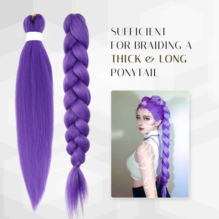 Long Purple Hair Extensions for Braids Pre Stretched Purple 