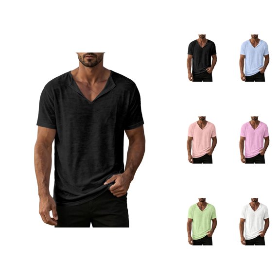 Mens T-Shirts Summer Short Sleeve V Neck Loose Casual Plain T Shirts Lightweight Solid Basic Tee Shirt