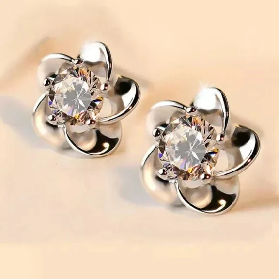 2Ct Round Cut Simulated Diamond Flower Solitaire Stud Earrings 14K White Gold Plated