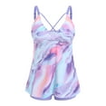 thumbnail image 4 of Zhden Womens Two Piece Swimsuit Tummy Control Tankini Swimsuits Flowy V-Neck Printing Swimwear with Boyshorts（Light Purple,S）, 4 of 8