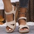 thumbnail image 3 of Pandaie Wedge Sandals for Women Strappy Open Toe Platform Slip on Walking Shoes Arch Support Ankle Strap Summer Beach Casual Sandal Beige Size 6.5, 3 of 9