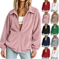 thumbnail image 1 of Neewe Womens Fashion Plain Shirt Casual Collar Long Sleeve Loose Zip Tops with Pocket Shirred Daily, 1 of 8