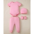 thumbnail image 4 of KIMI BEAR Newborn Baby Girls Layette Essentials Set 6-9 Months Summer Clothes 4 Packs Short Sleeves Romper Tops Pants Sets with Hats and Mittens 16pcs Girl Gifts Pink, 4 of 9