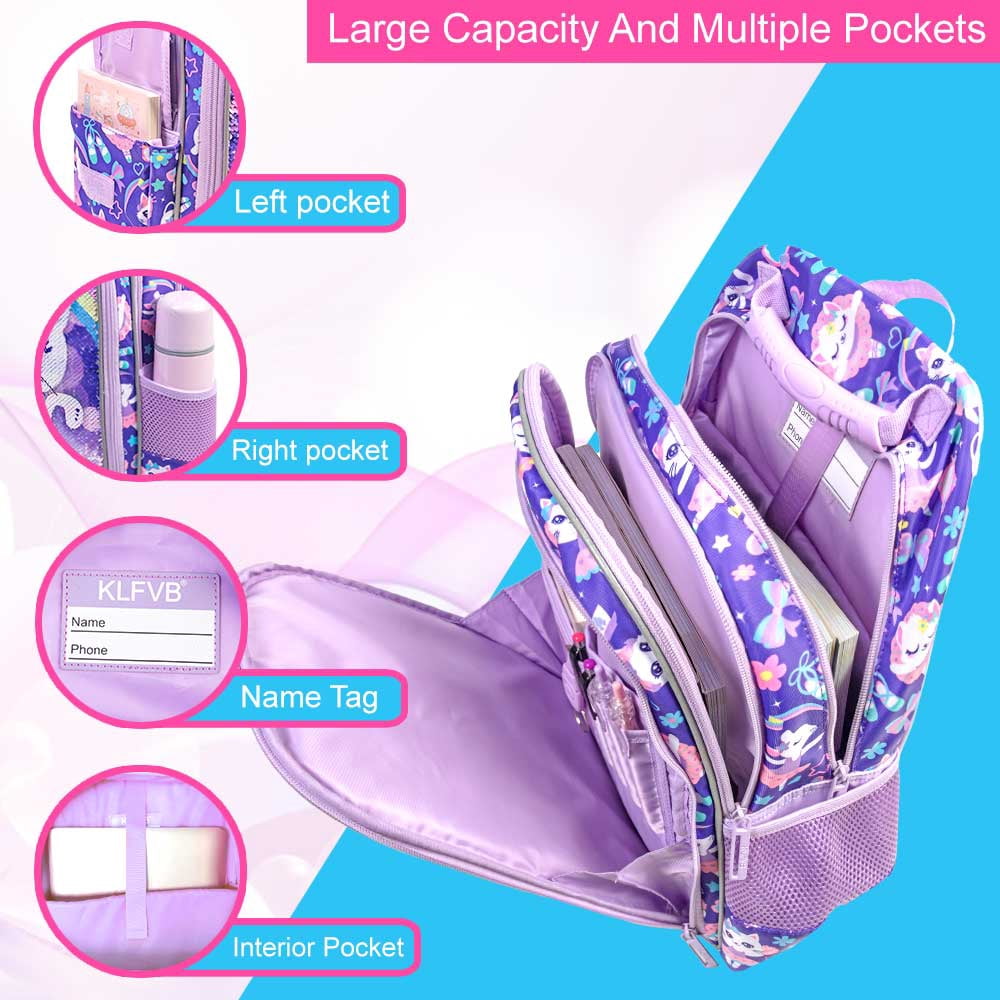 AGSDON 3PCS Cat Backpack for Girls, 16" Kids Sequin Bookbag with Lunch Box, Water Resistant School Bag for Elementary Preschool Toddler