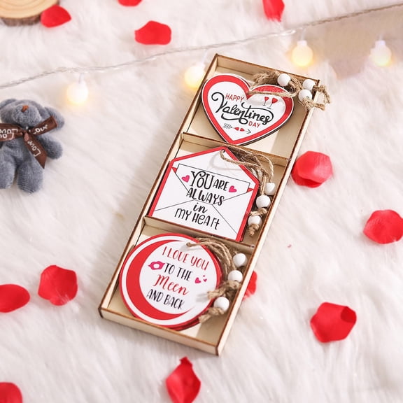 XYKA Valentine's Day Wooden Hanging Ornaments Valentines Tree Decorations | Valentines Wooden Small Valentines Ornaments Pendants Hanging Gnomes Box Set For Home Tree Holiday Decor