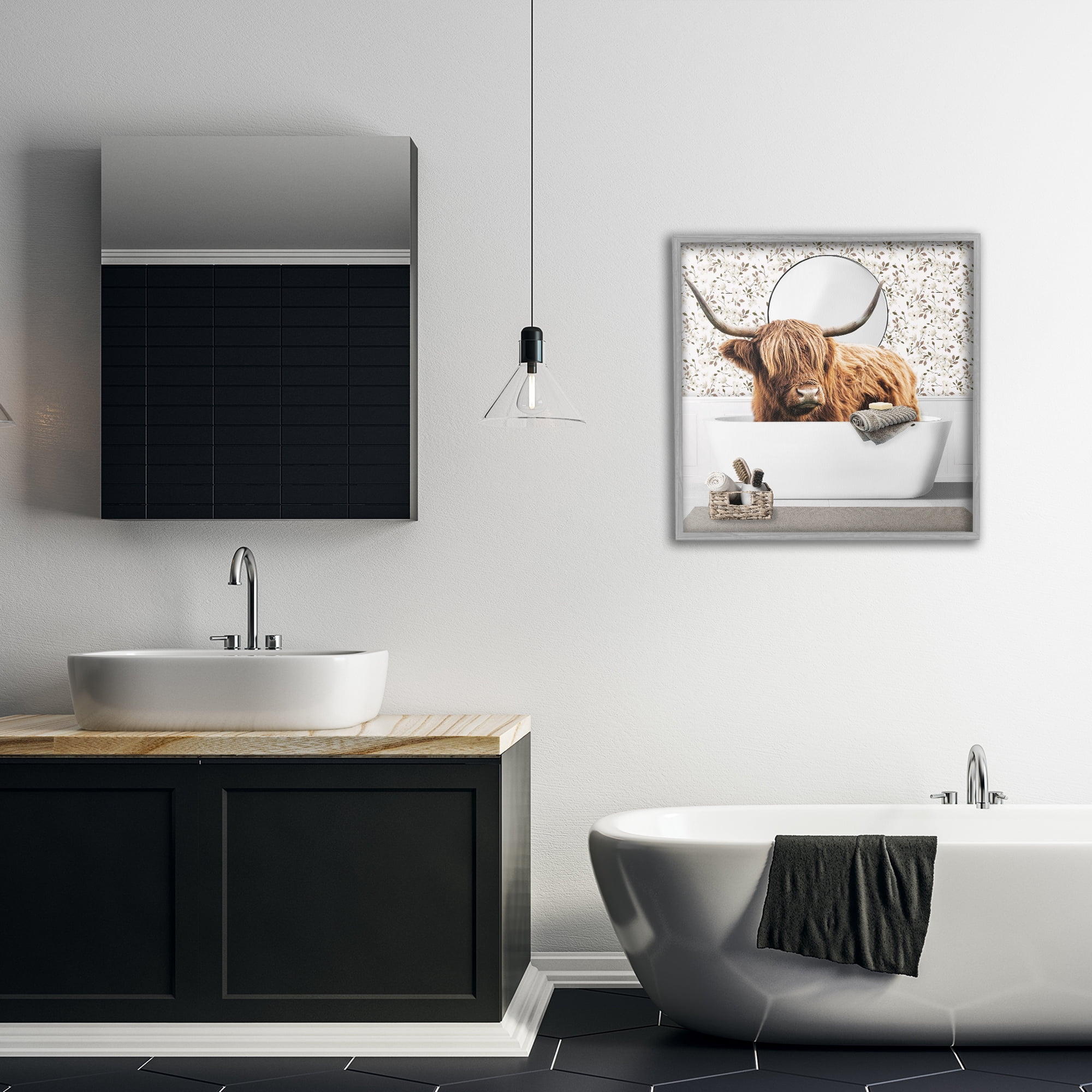 Stupell Industries Boho Cattle Bath Time Gray Framed Giclee Art, design by CAD Designs