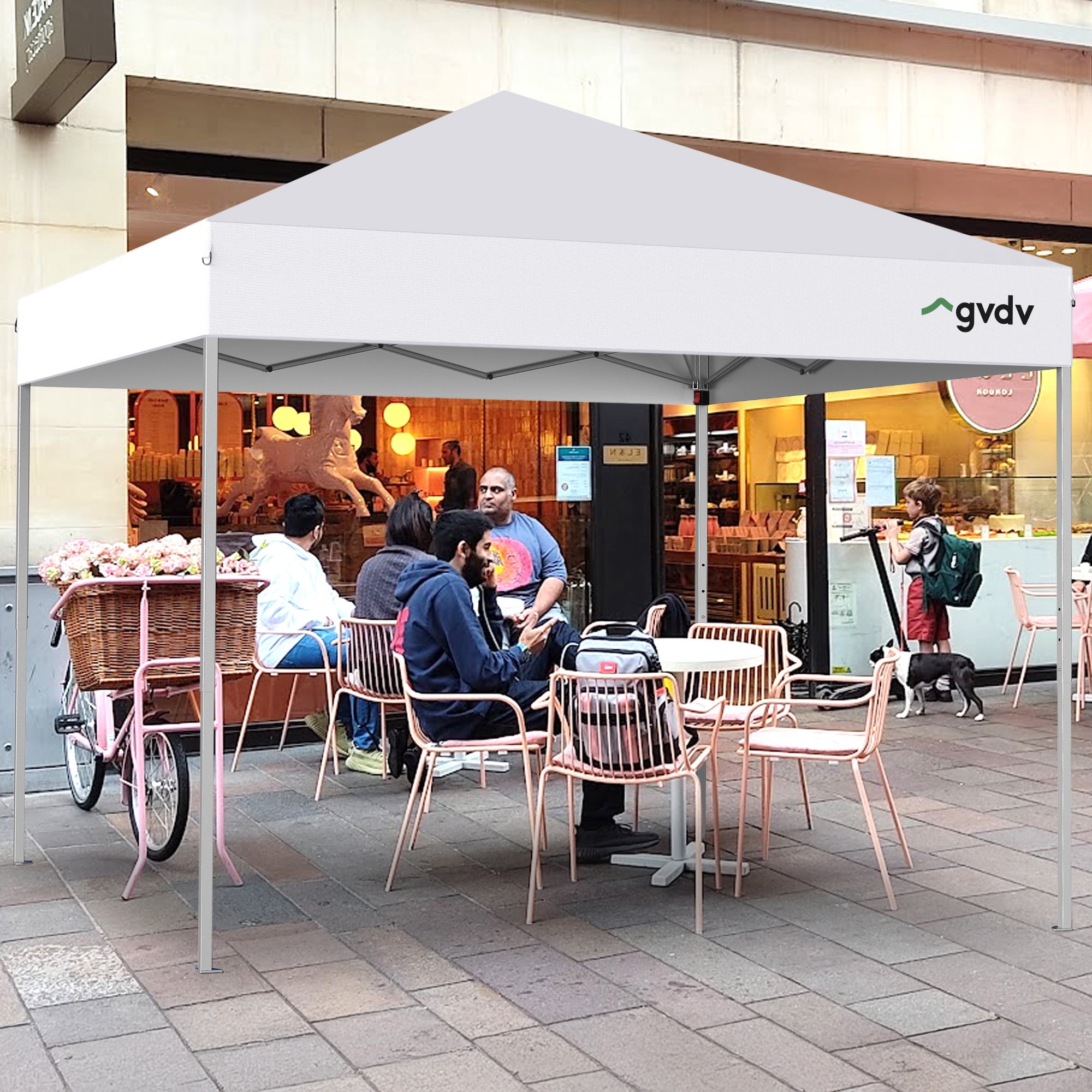 GVDV 10 ft x 10 ft Easy Pop up Outdoor Canopy Tent, Straight Legs Instant Canopy for Outside with Carrying Bag, White