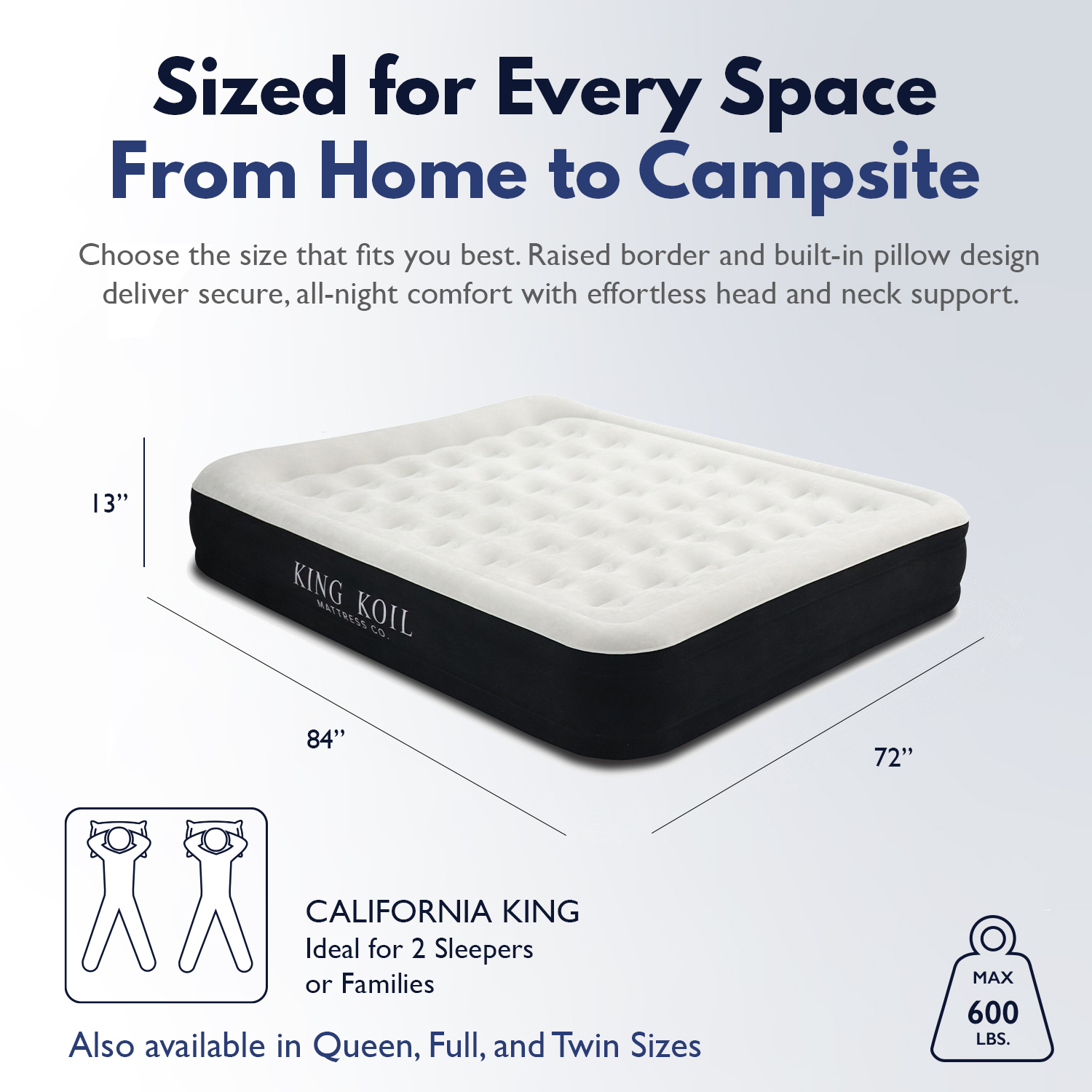King Koil 13" California King Air Mattress with Built-In High-Speed Pump - CNN Underscored Top Pick, Sleeps Like a Real Bed, Fast Inflation, 650 lb Capacity for Guests, Camping, Home, 1-Year Warranty