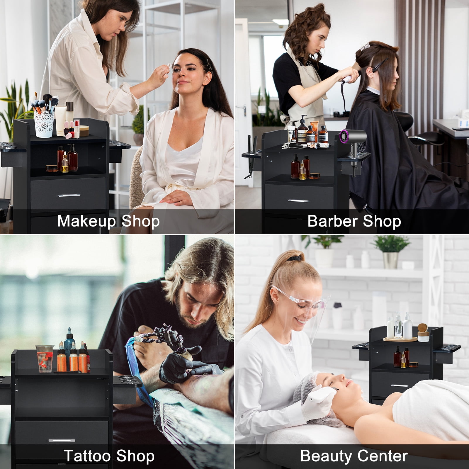 UBesGoo Beauty Salon Storage Cabinet, Lockable Barber Salon Station for Hair Stylist, Hair Styling Equipment for Beauty, Spa, Tattoo, Barber Shop, Black
