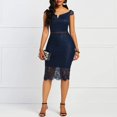 thumbnail image 2 of Vestido de mujer con encaje calado, vestido midi ajustado, sexy, con hombros descubiertos, escote en V, manga corta, vestido midi de fiesta de noche calado, 2 of 5
