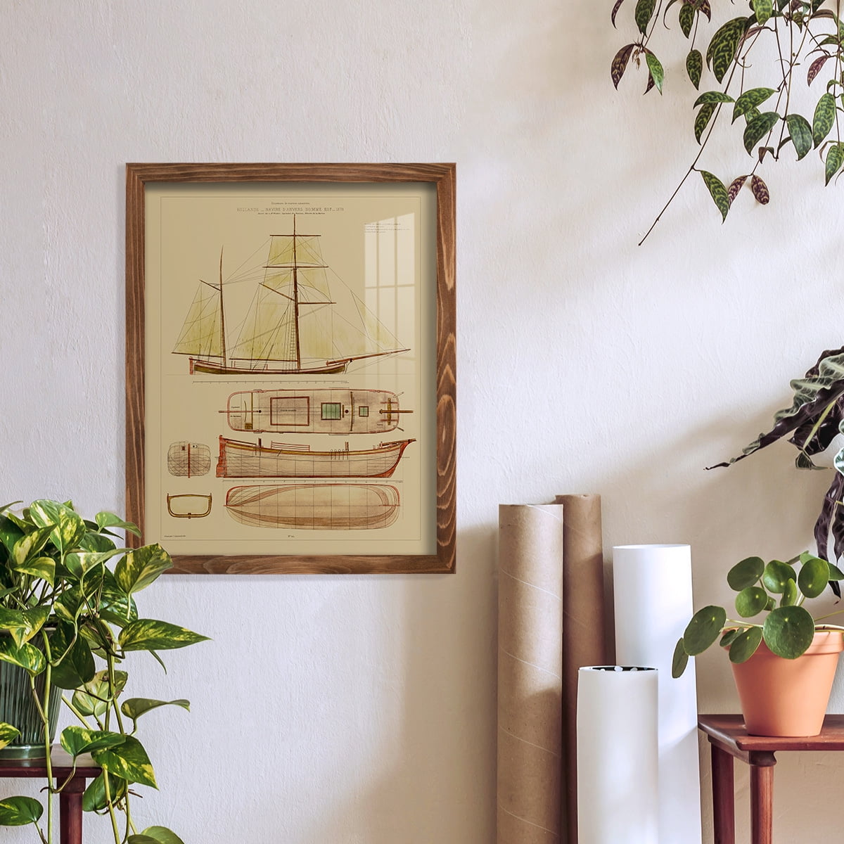 Antique Ship Plan IV -Framed Print w/glass-Walnut