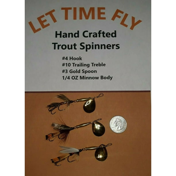 3 Trout spinners 1/4 oz inline bass bait spoon fly fishing March Brown