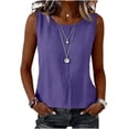 thumbnail image 4 of Husipze Women Cotton Linen Tank Top Pleats Sleeveless Crew Neck Loose Fit Shirt Blouse for Summer Casual Purple XL, 4 of 6
