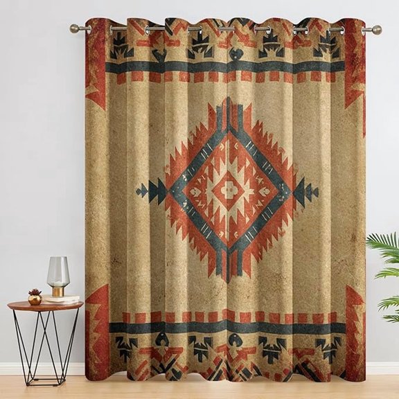 Western Curtains for Bedroom Decor, Southwestern Aztec Pattern Design Blackout Drapes, Western Curtains for Living Room 26"W x 45"L (Pack of 2)