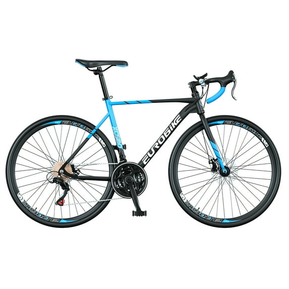 Gravel Bike Eurobike XC580 Road Bike Mens 54cm Frame Bicycle 700C*35C Wheels Commuter Bicycles Large Adult Black-blue