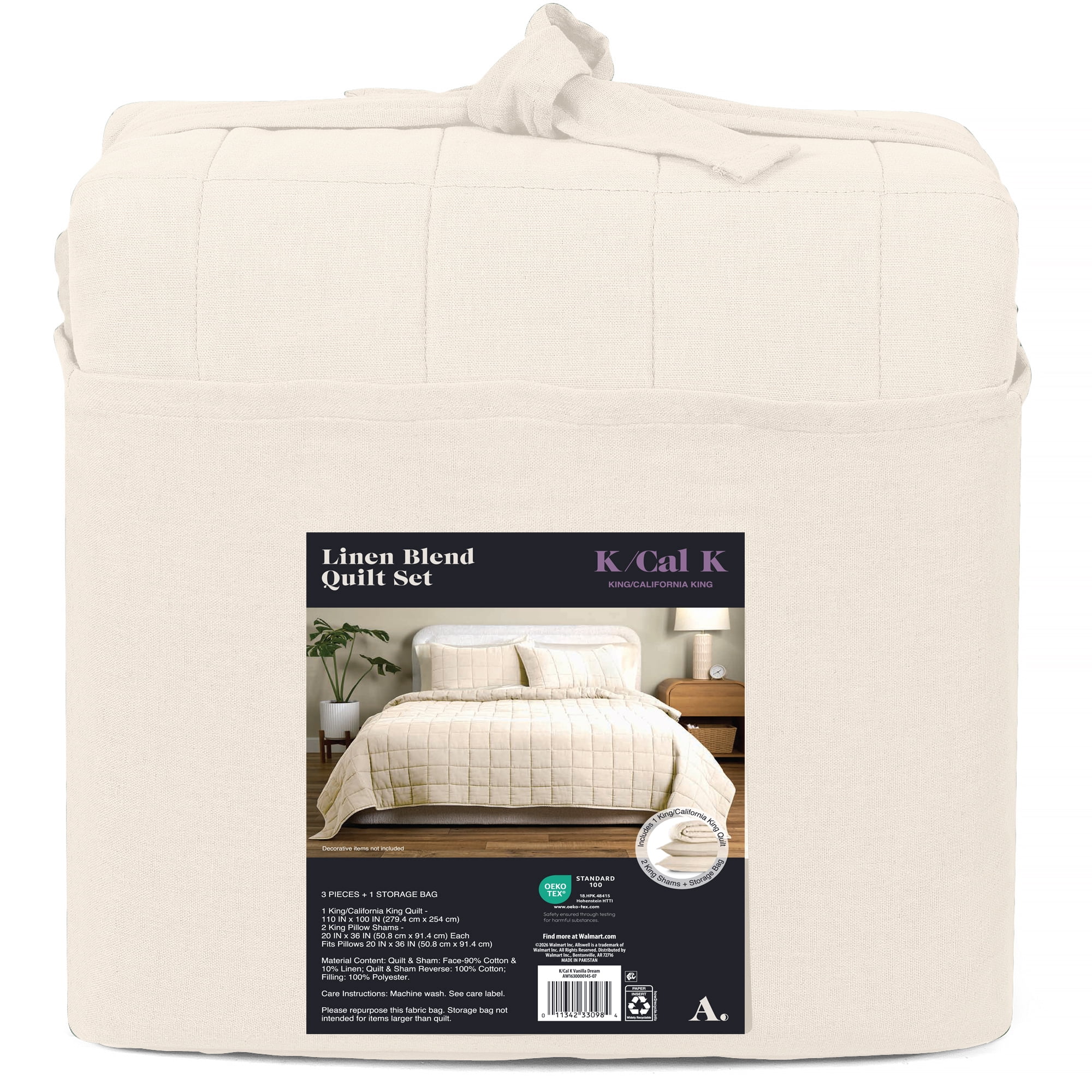 Allswell Linen Blend 3-Piece Quilt Set, Vanilla Dream, King/California King