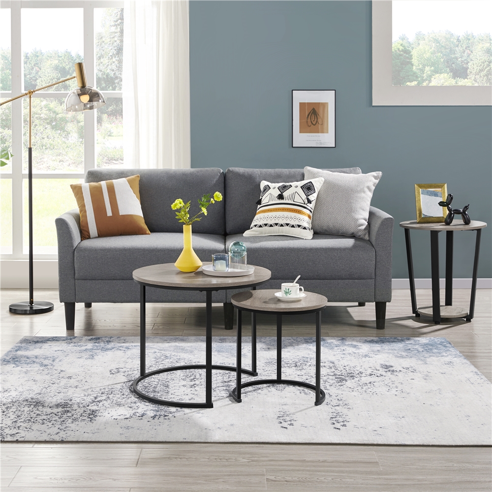 Alden Design Rustic Nesting Coffee Table Set with Round Wooden Tabletop, Gray - image 2 of 10