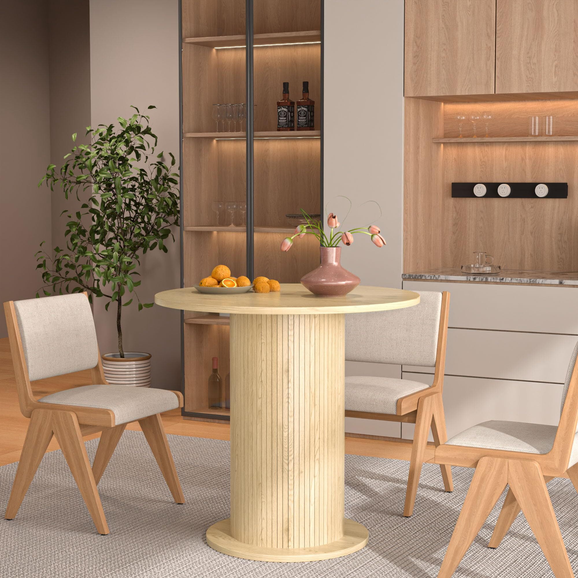 Fsbecl Modern Farmhouse Round Dining Table, Small Kitchen Table for 2, Wood