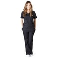 thumbnail image 3 of ACTIVE UNIFORMS Women Mock Wrap/Flare Pant Set Medical Scrub Set (Black, X-Small), 3 of 4