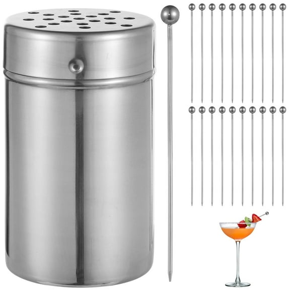 21 PCS Metal Cocktail Picks, Stainless Steel Cocktail Picks with Holder Jar, Reusable Metal Appetizer Picks for Drink Skewers Martini Olives Fruits
