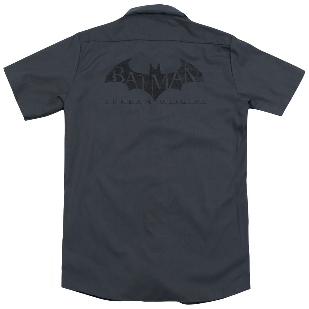 Large Trevco BAO102BK-WRK-3 Batman Arkham Origins-Crackle Logo Back Print-Adult Work Shirt44; Charcoal