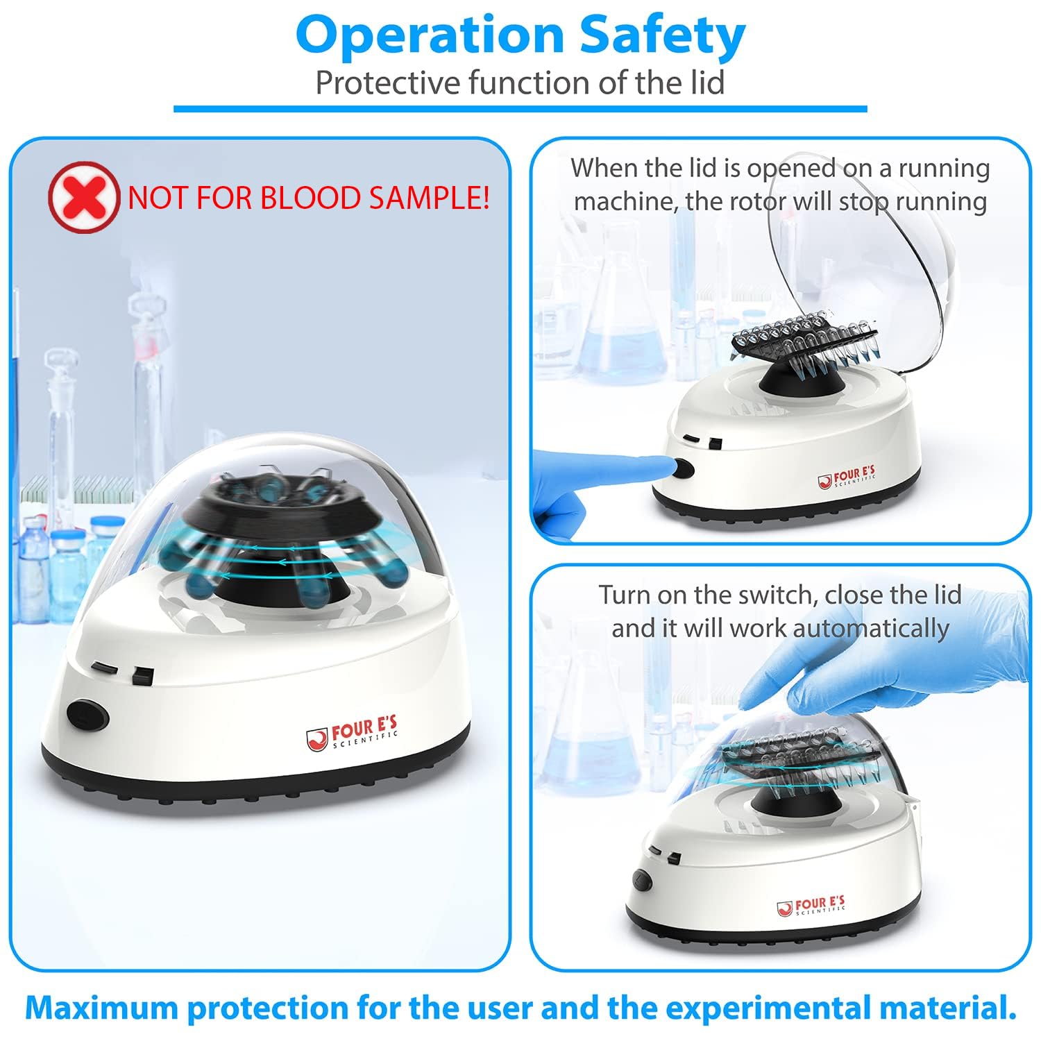 Mini Centrifuge 5400rpm, 2000 x g RCF with 2 Interchangeable Rotors for 0.2/0.5/1.5/2mL Tube Capacity
