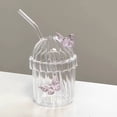 thumbnail image 4 of Ribbed Glass Cups Butterfly Decoration 13 Oz Drinking Glassware with Lids and Straws Creative Iced Coffee Glasses, Striped Drink Cups for Iced Coffee, Juice, 4 of 9