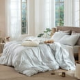 thumbnail image 6 of MooMee Gingham Duvet Cover Set Queen 100% Washed Cotton Linen Like Textured Breathable Lightweight 3-Piece (Northern Droplet Grey, 90"x90"), 6 of 8
