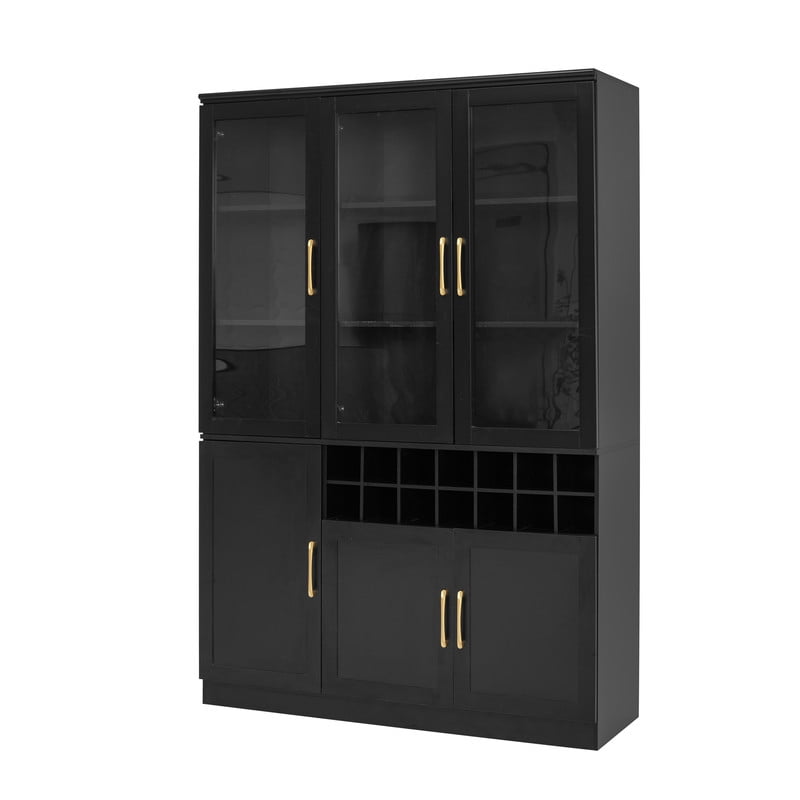 70.87" Tall Home Bar Cabinet with Glass Doors, Storage Cabinet with Removable Wine Cubbies, Kitchen Pantry with Adjustable Shelves