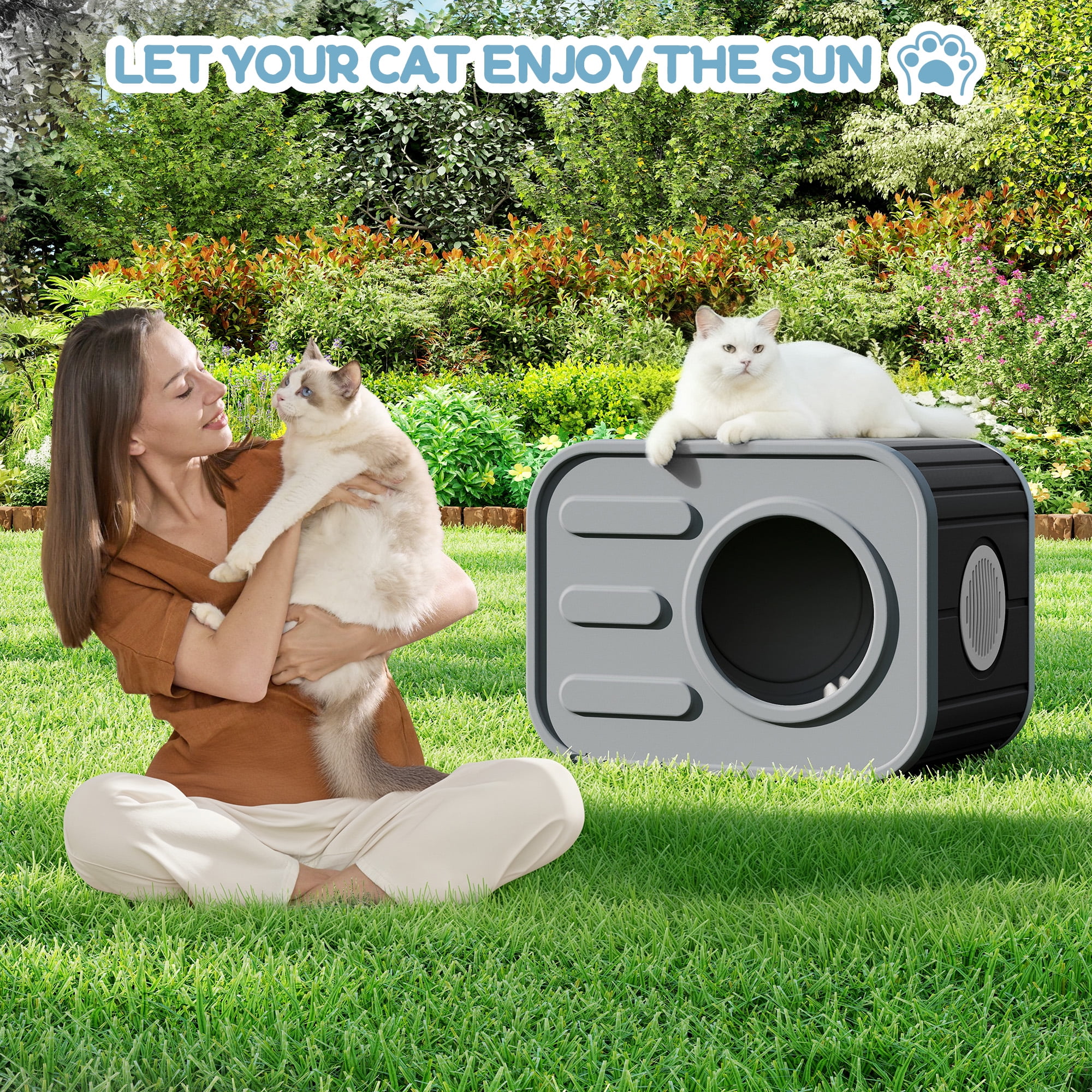 Bifanuo Cat House for Indoor & Outdoor Cats,Weatherproof Resin Cat Shelter with Camera-Shaped Design,Ventilation, Assemble Easily for Home & Yard,Gray