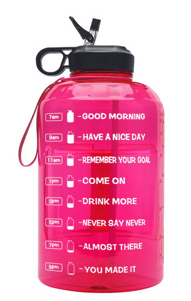 (white)Gallon Water Bottle With Times To Drink - 128 oz Water Bottle With Straw -Sports Water Bottle With Time Marker - Gym Water Jug 1 Gallon