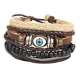 thumbnail image 4 of Pulsera de cordón de cuero tejido para hombres y mujeres, brazalete moderno ojos cuentas de cuero, 4 of 9