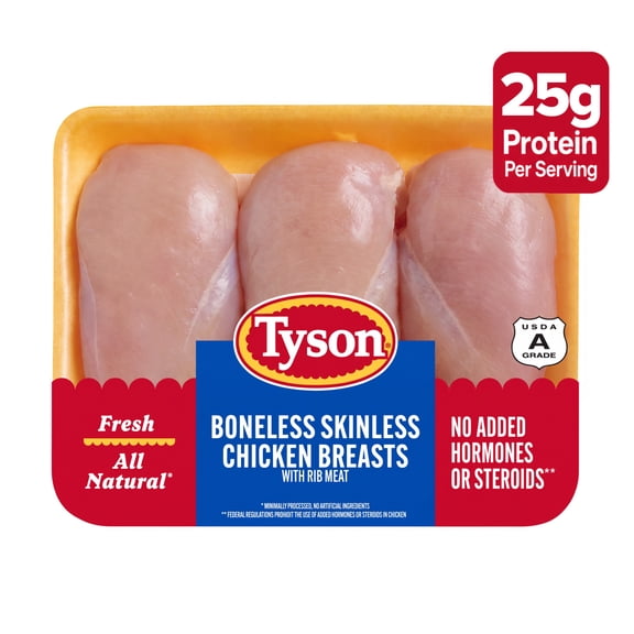 Tyson All Natural, Fresh, Boneless, Skinless Chicken Breasts, 1.0 - 3.3 lb Tray