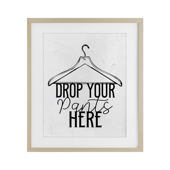 Stupell Industries Rustic Lodge Drop Pants Here with Hanger Birch Framed Print Under Glass, 17 x 21, by Kim Allen