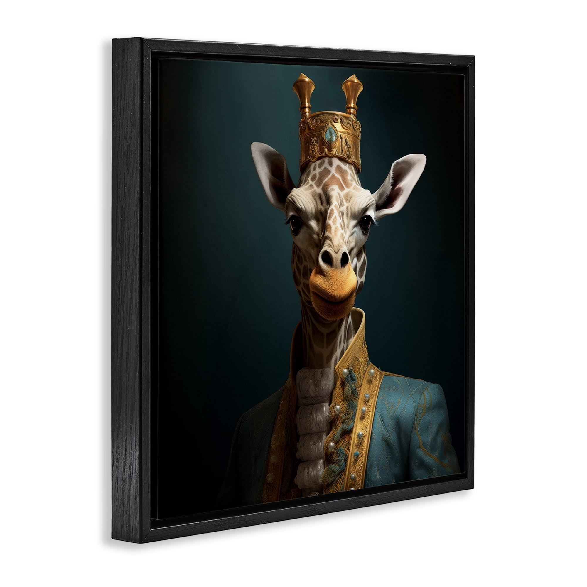 Stupell Industries Giraffe Gaze in Regal Crown Black Framed Floater Canvas Wall Art, design by Lazar Studio
