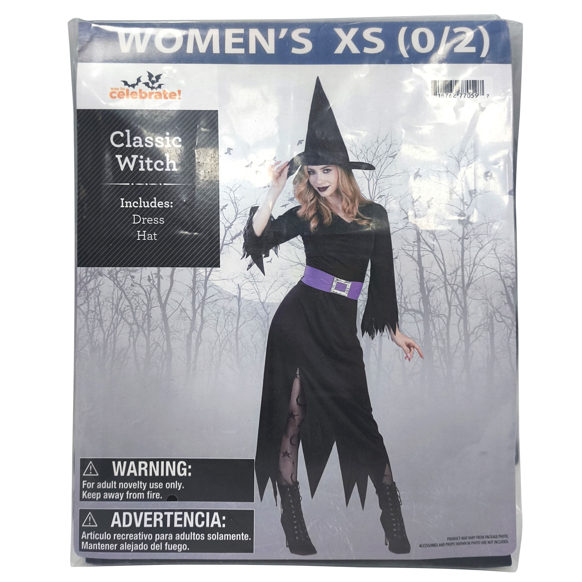 Classic Witch Halloween Costume for Adults, Women's Size XS (0/2), by Way to Celebrate