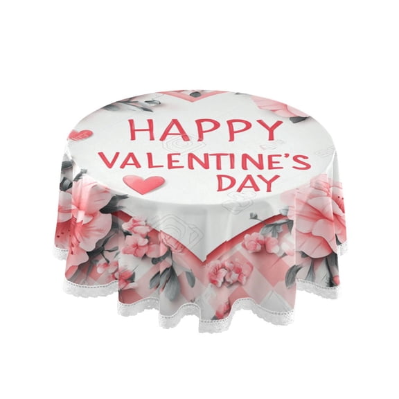YAZAOO Round Tablecloth Valentine's Day Floral Card Pattern Tableclothes