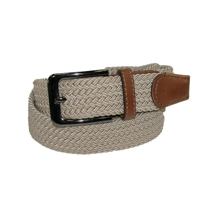 - Men's Elastic Braided Stretch Belt with Silver Buckle and Tan Tabs