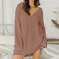 thumbnail image 5 of WTXUE Long Sleeve Dress, Women's Ladies Loose V-Neck Mid Length Dress Knit Sweater PUllover, Pink Dress for Women, Pink 2XL, 5 of 7