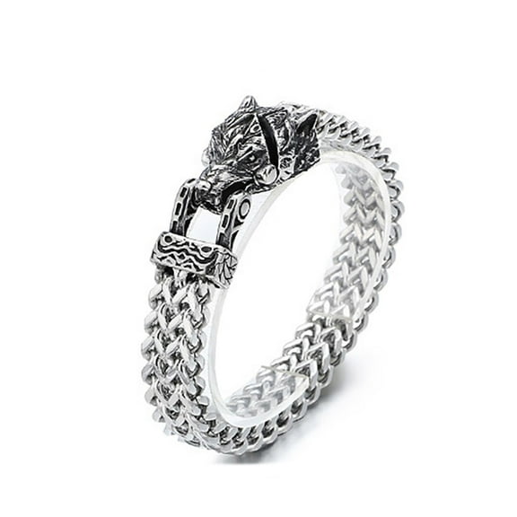 AOOOWER Men's Titaniums Steel Bangle Wolf/Snake/Eagle Bracelet with Mesh Chain Accessory